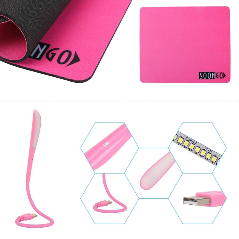 SOON GO Pink Mouse and Pad USB LED Light 3 in 1 Gift Comb Kids Mouse for Laptop Home Office Travel by SOONGO - Image 4
